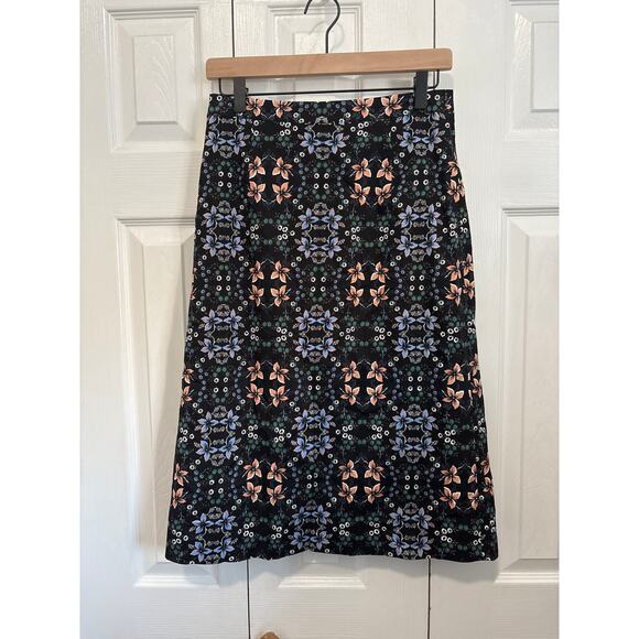 J.Crew Black Mirrored Floral Pencil Midi Skirt Career Office Dark Floral Size 4 - Picture 2 of 10